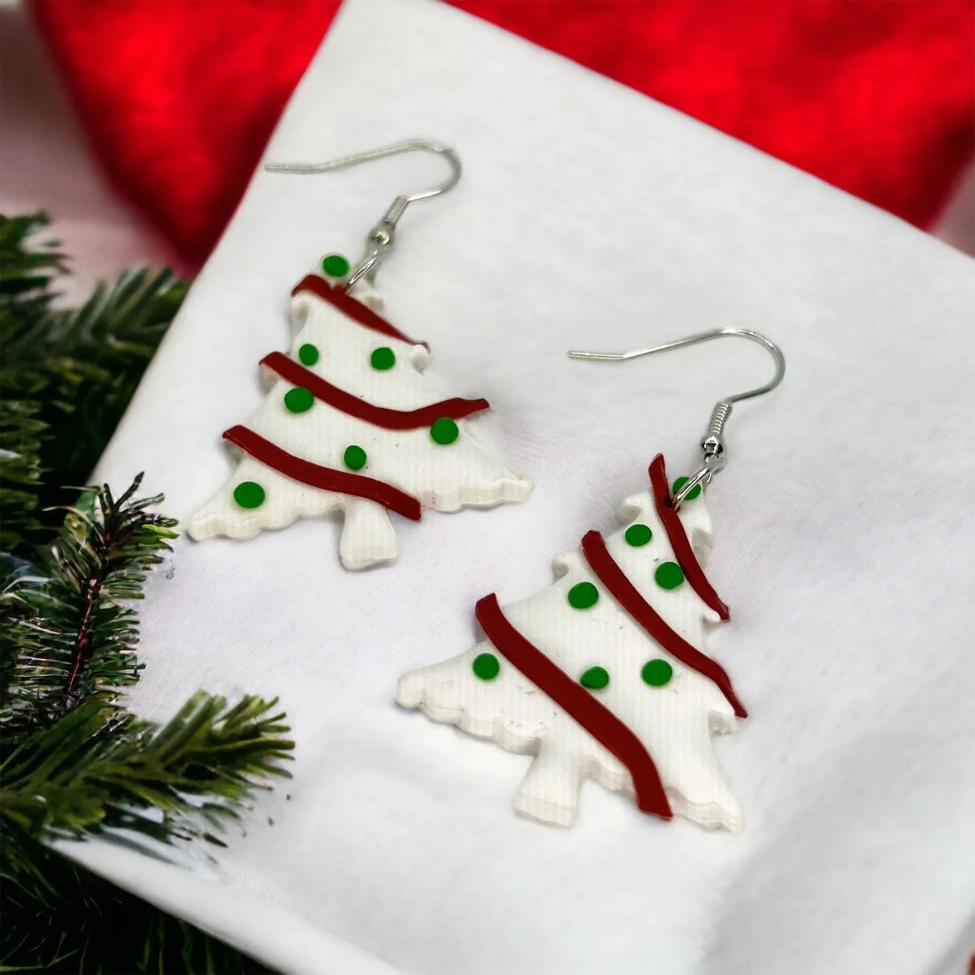 Christmas Tree Earrings, Christmas Tree Snack Cake, Christmas Earrings, Christmas Jewelry, Little Debbie Snack Cake, Handmade Earrings