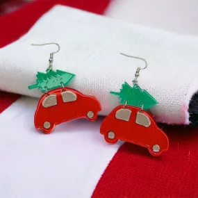 Christmas Truck Earrings - Christmas Tree, Red Truck, Christmas Earrings, Merry Christmas, Christmas Jewelry, Handmade Earrings