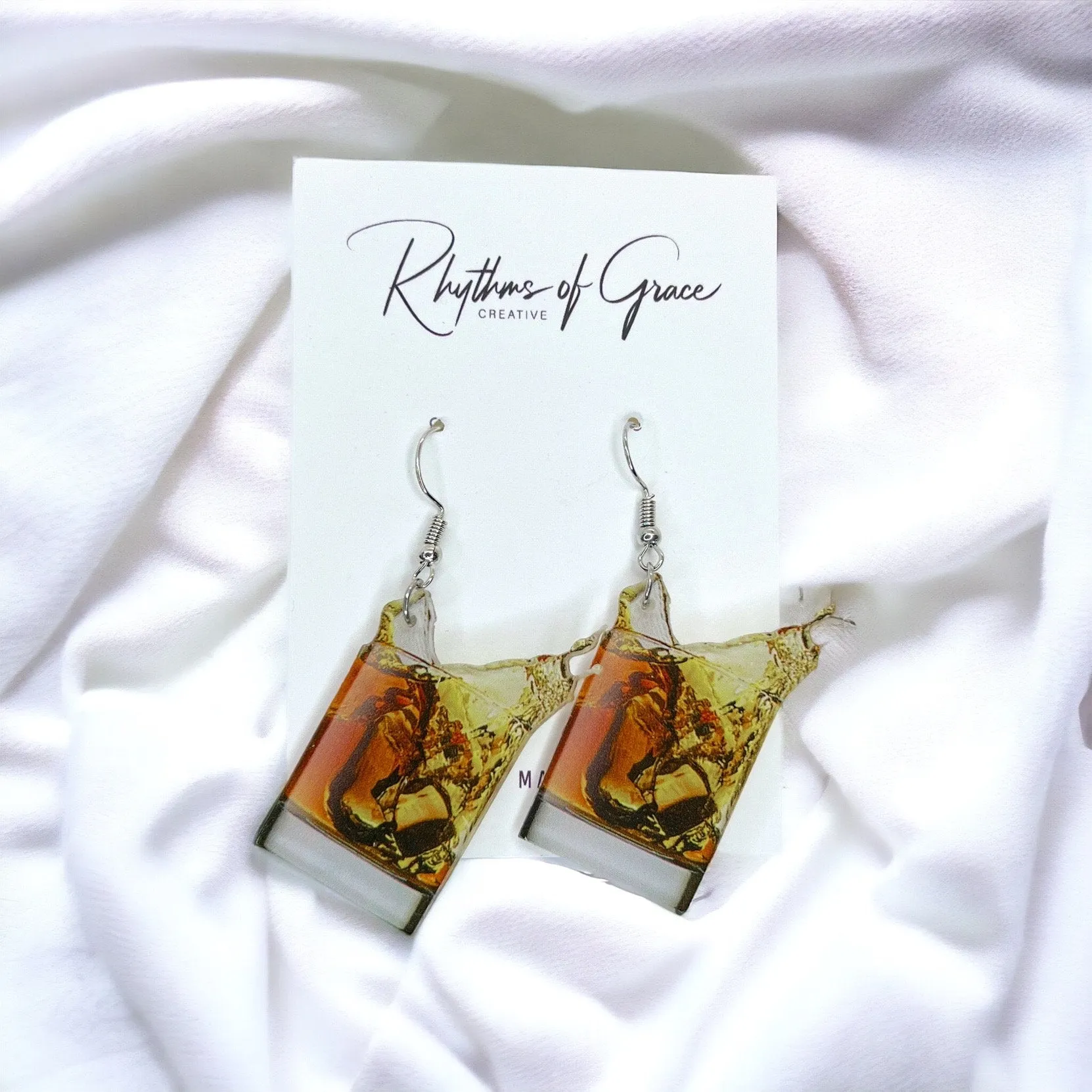 Cocktail Earrings - Rum and Coke, Handmade Earrings, Happy Hour, Handmade Earrings, Drink Earrings, Whiskey, Scotch, Bartender Earrings