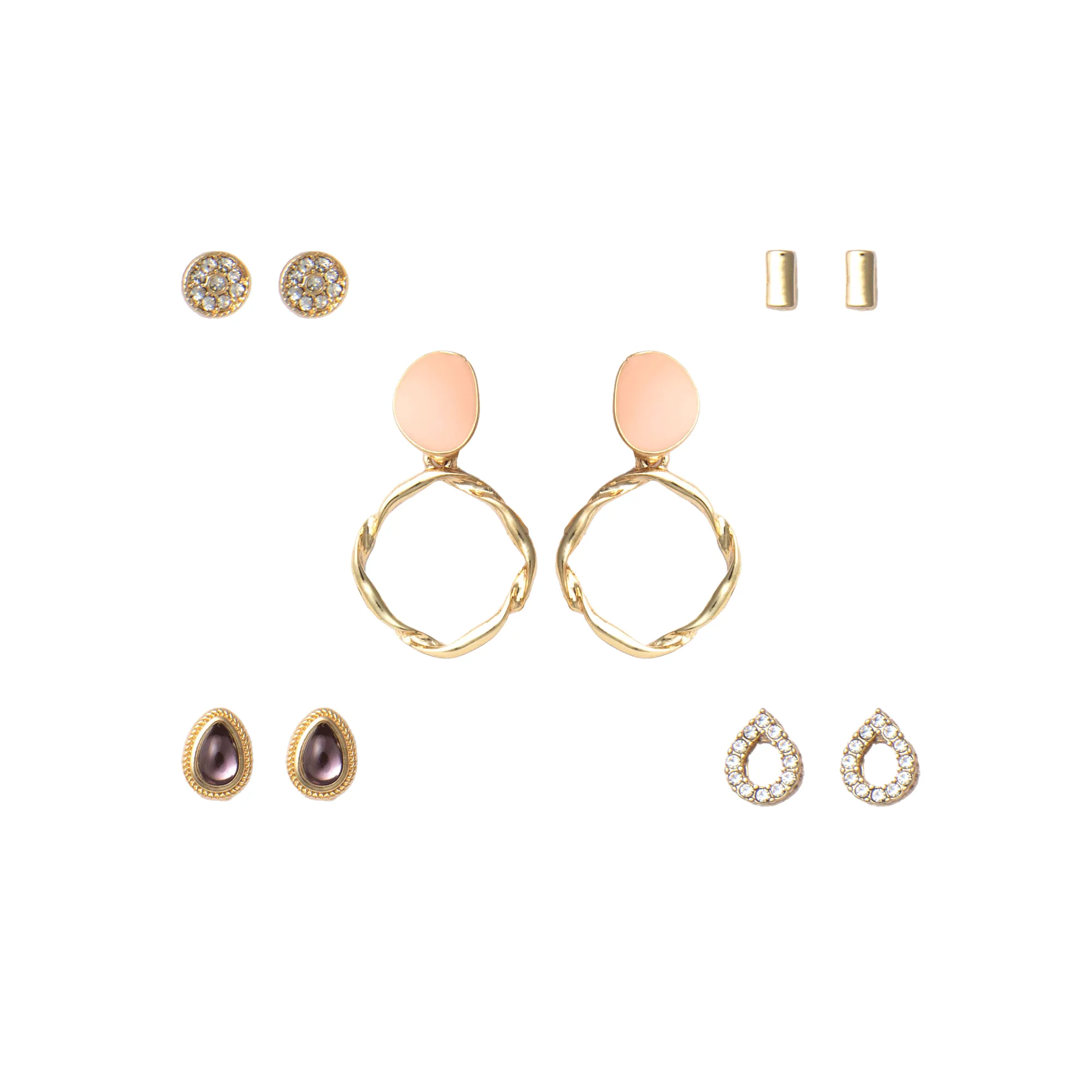 Colorful Gold Hoop Drop Earring Set