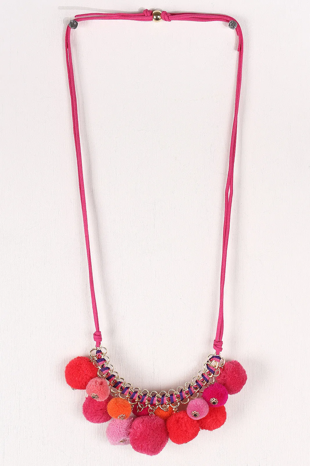 Colorful Pom Pom Statement Necklace Set