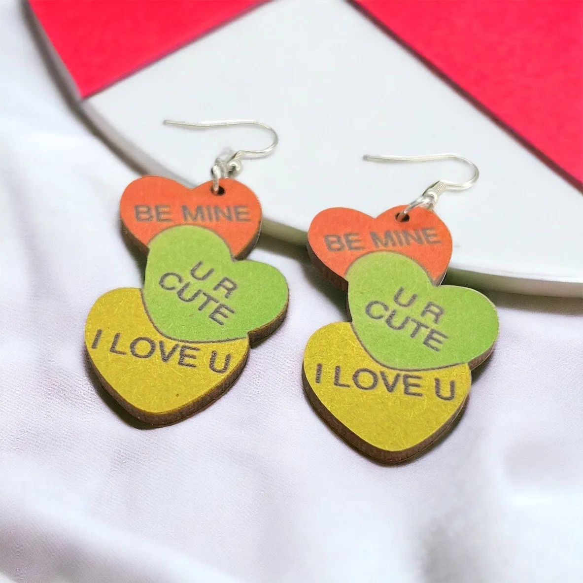 Conversation Heart Earrings, Pink Earrings, Valentine’s Earrings, Love Earrings, Heart Accessories, Happy Valentine’s Day, Colorful Hearts