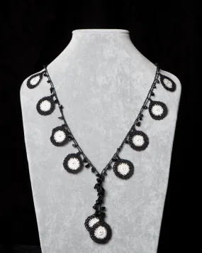 Crocheted Necklace with Circle Motif - Black and White