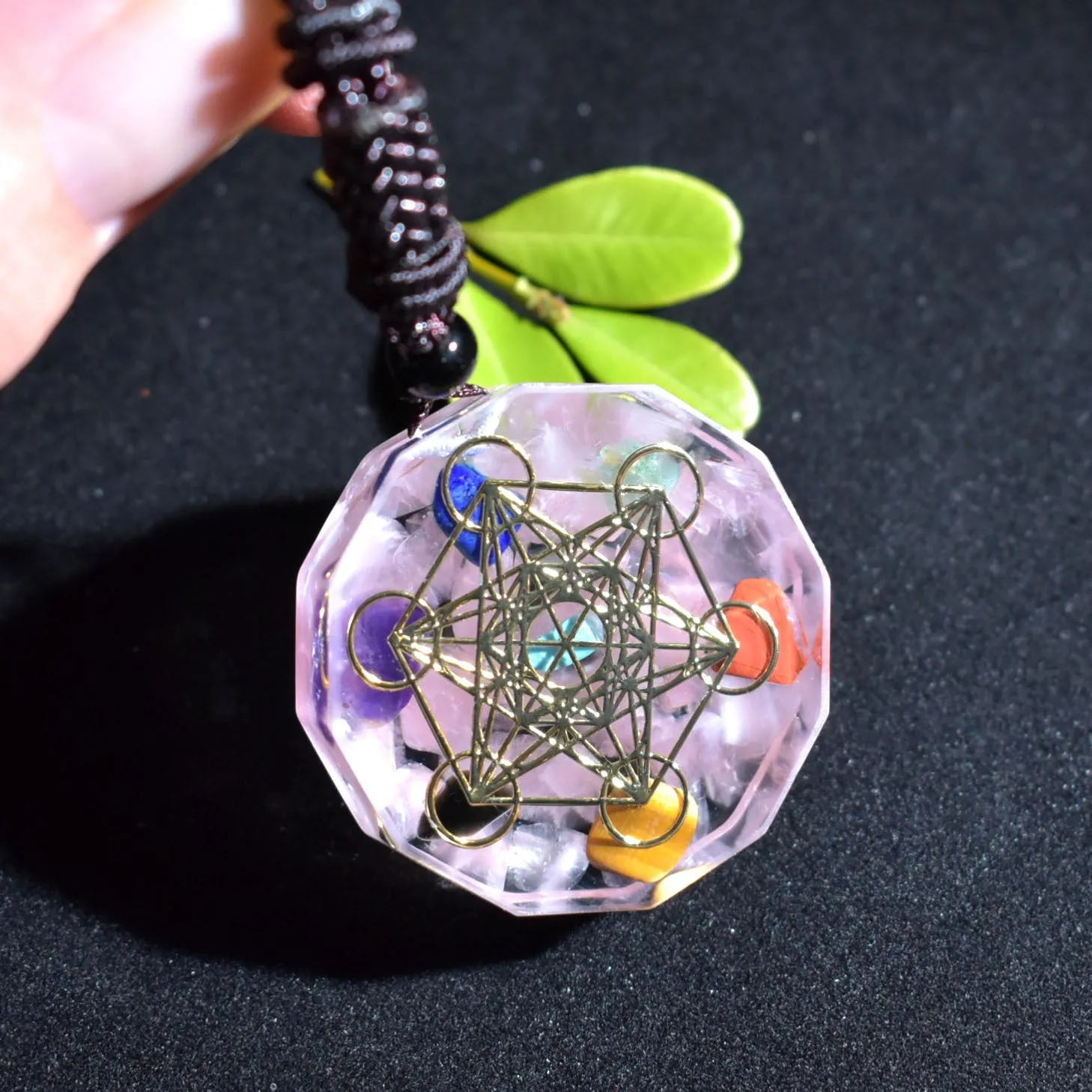 Crystal gem chakra reiki healing energy Orgonite necklace