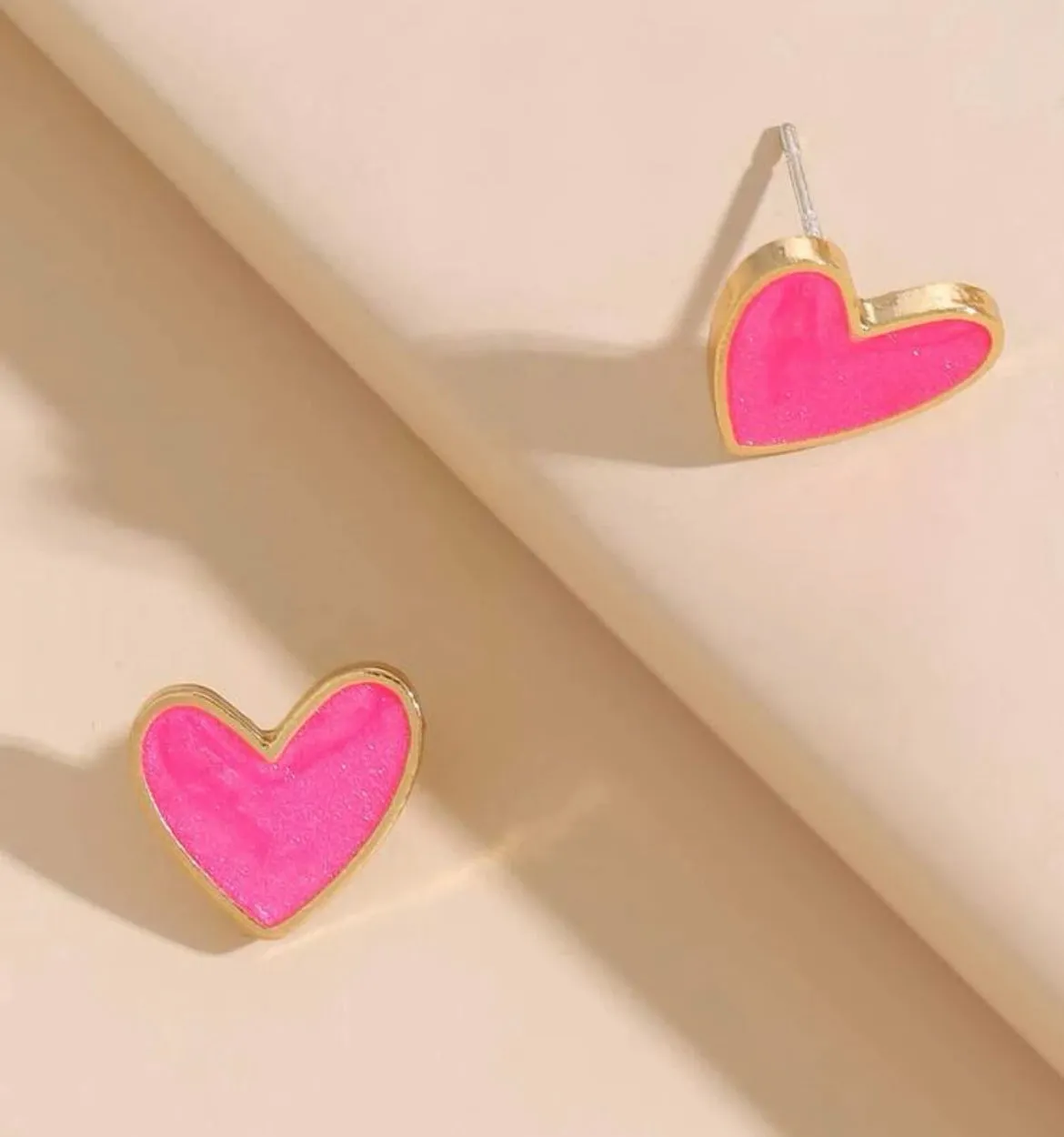 Dainty Pink Heart Stud Earrings