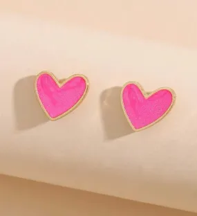 Dainty Pink Heart Stud Earrings