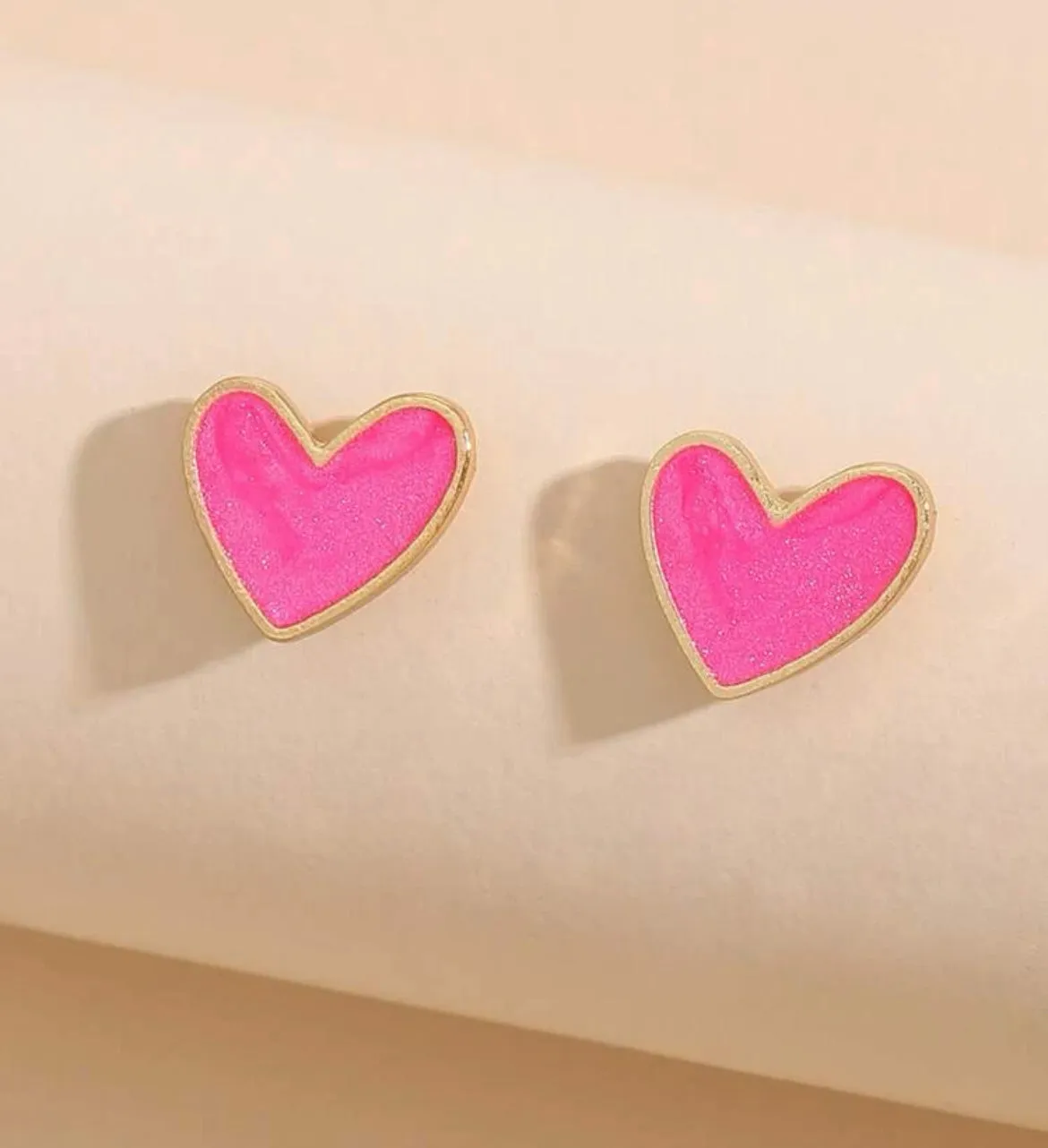 Dainty Pink Heart Stud Earrings