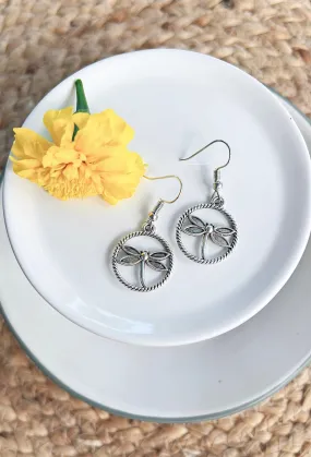 Dainty Round Dragonfly Earrings