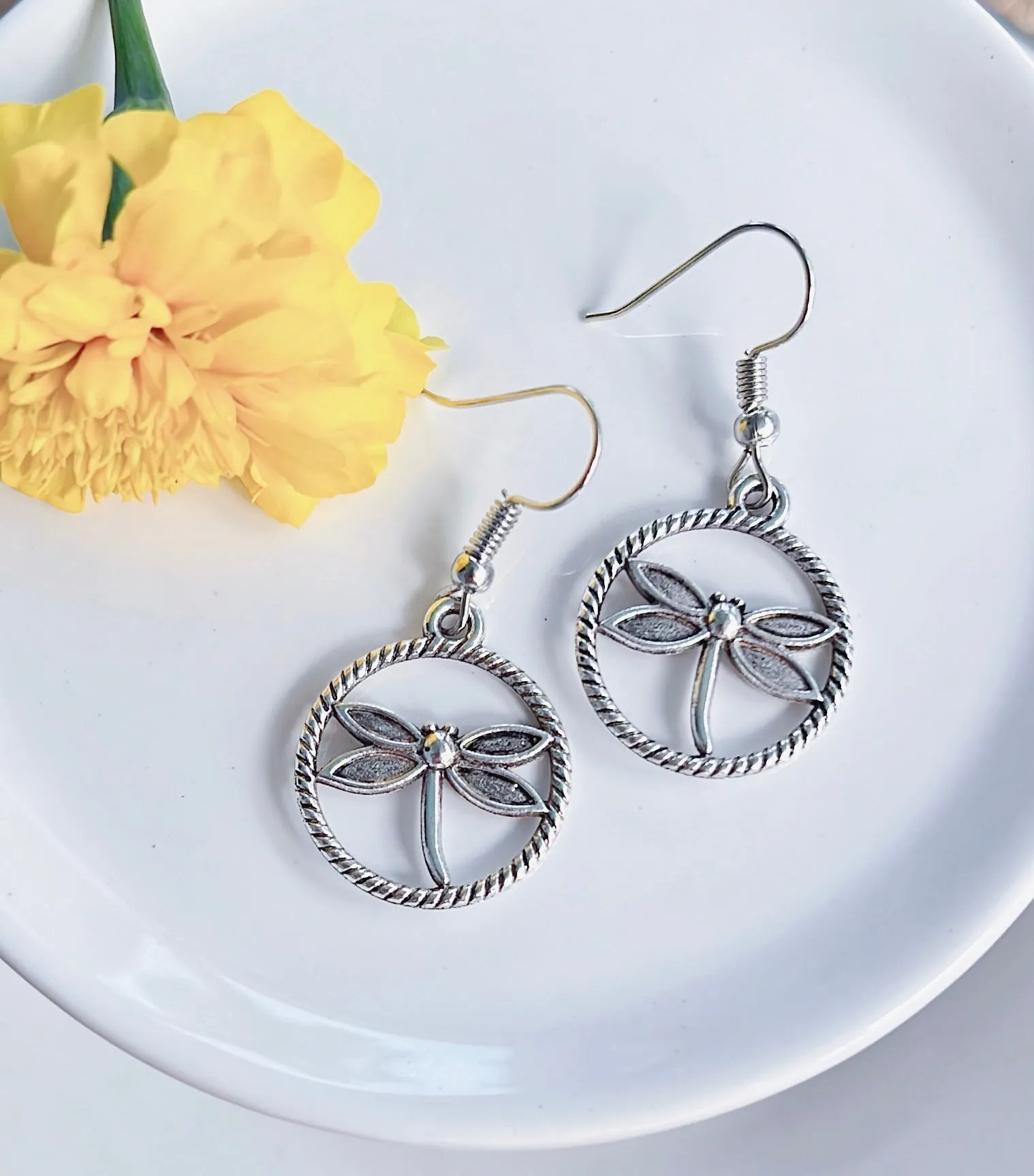 Dainty Round Dragonfly Earrings