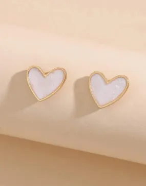 Dainty White Heart Stud Earrings