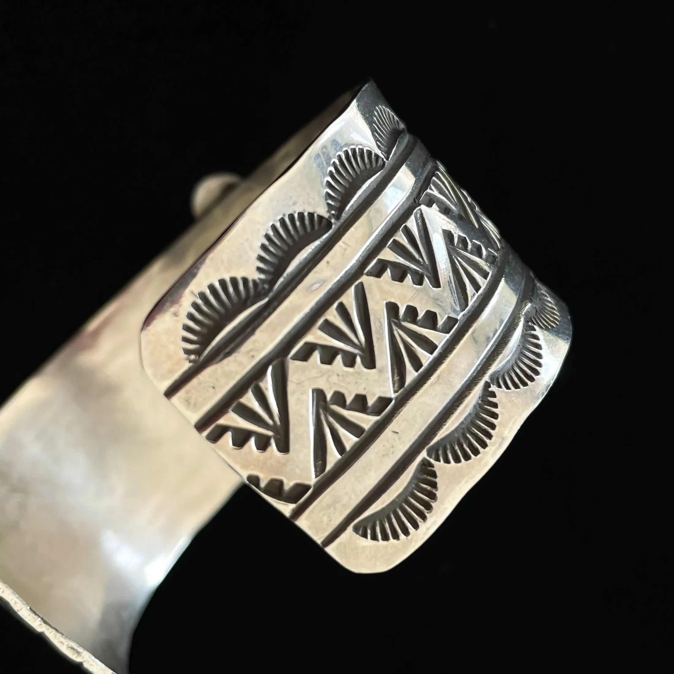 Damian Cotton Navajo Bracelet, Spiny Oyster Sterling Stamped Bracelet