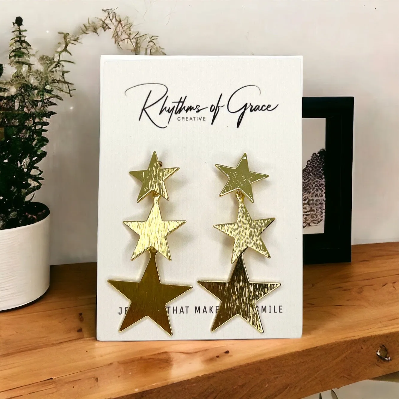 Dangle Star Earrings - Gold Glitter, Gold Star Earrings, Black Star Earrings, Handmade Earrings, Rhinestone Earrings, Star Accessories