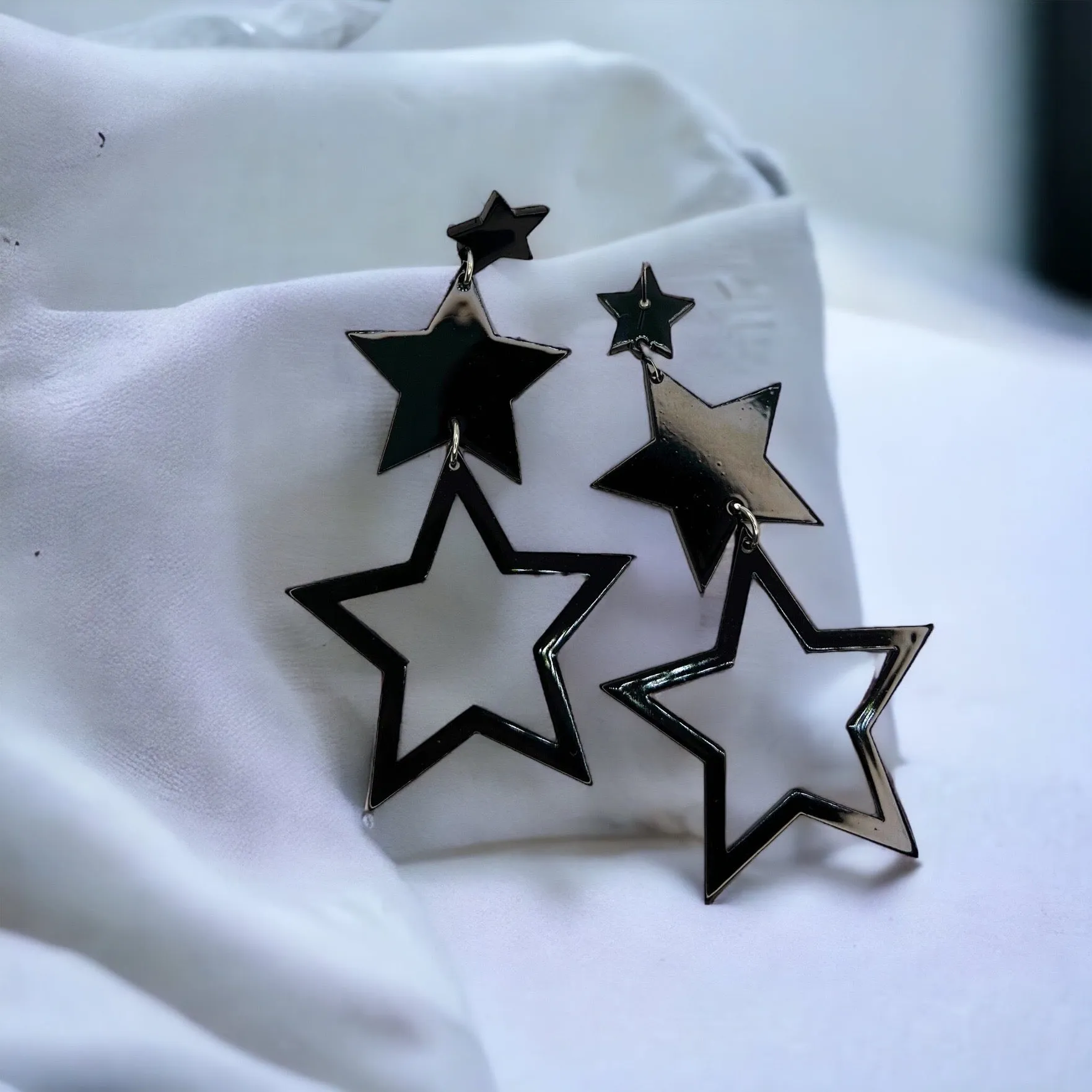 Dangle Star Earrings - Gold Glitter, Gold Star Earrings, Black Star Earrings, Handmade Earrings, Rhinestone Earrings, Star Accessories