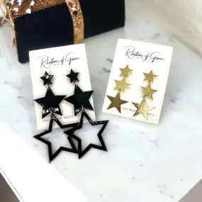 Dangle Star Earrings - Gold Glitter, Gold Star Earrings, Black Star Earrings, Handmade Earrings, Rhinestone Earrings, Star Accessories