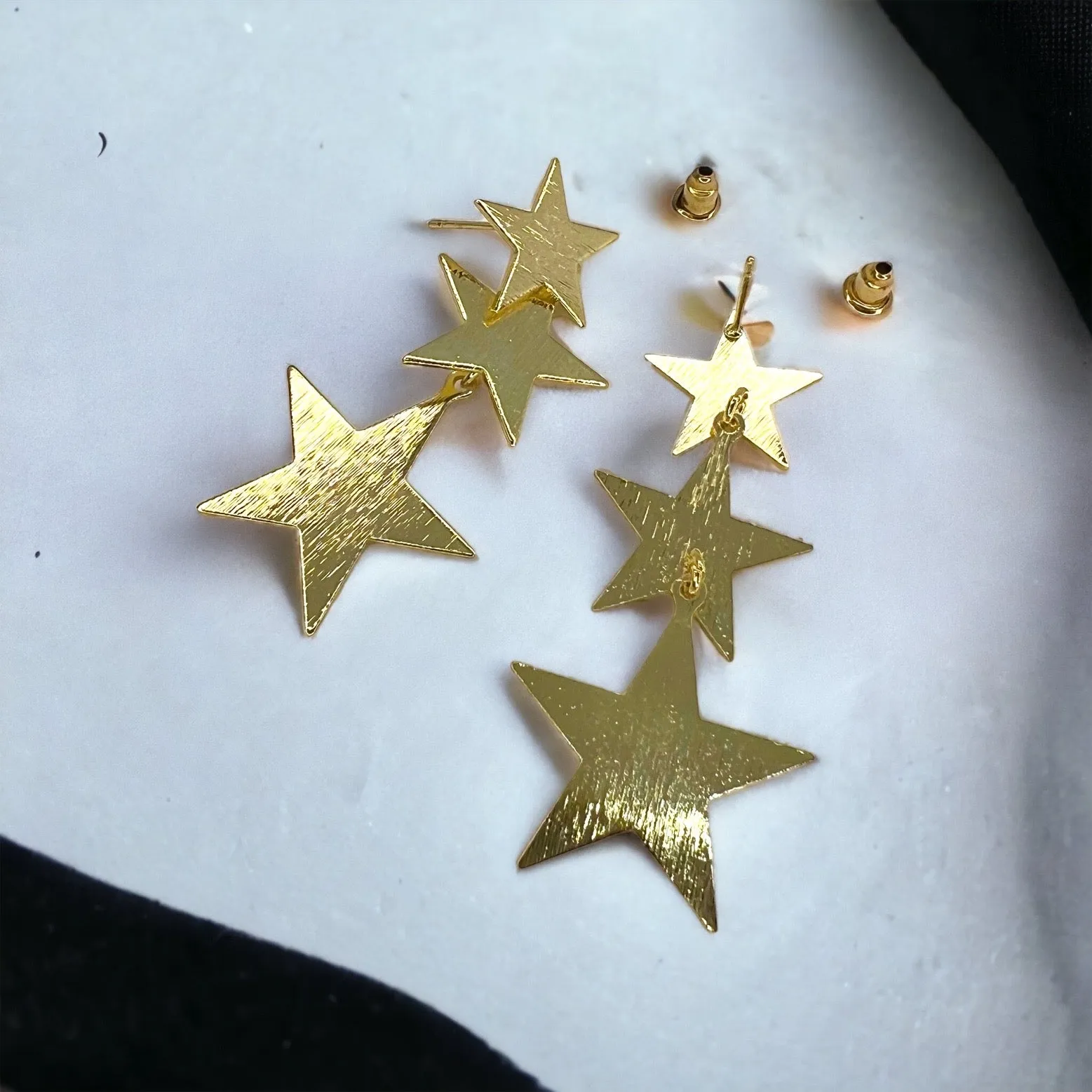 Dangle Star Earrings - Gold Glitter, Gold Star Earrings, Black Star Earrings, Handmade Earrings, Rhinestone Earrings, Star Accessories