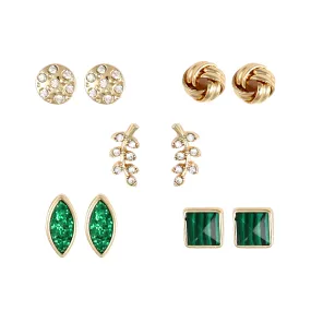 Dark Green Malachite & Gold Post Earring Set