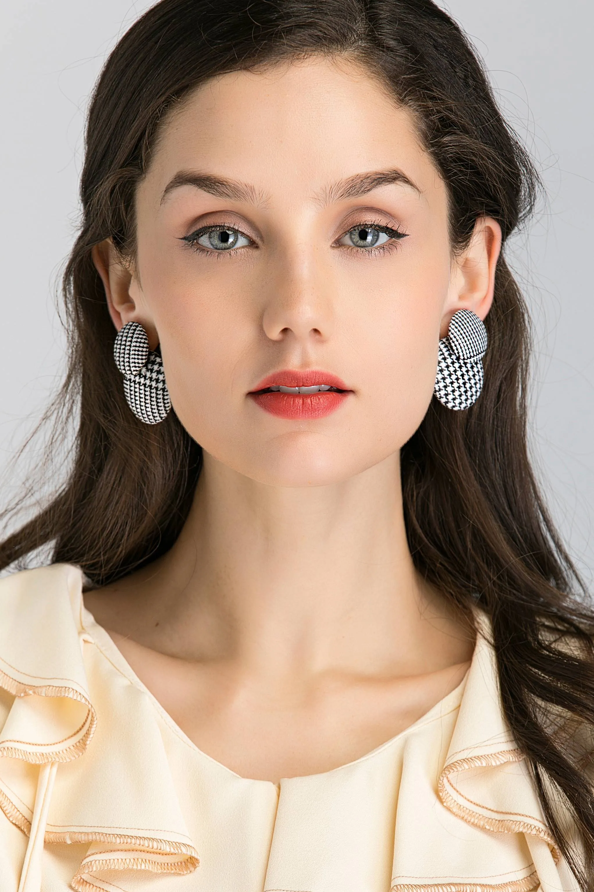 Double Button Houndstooth Drop Earrings