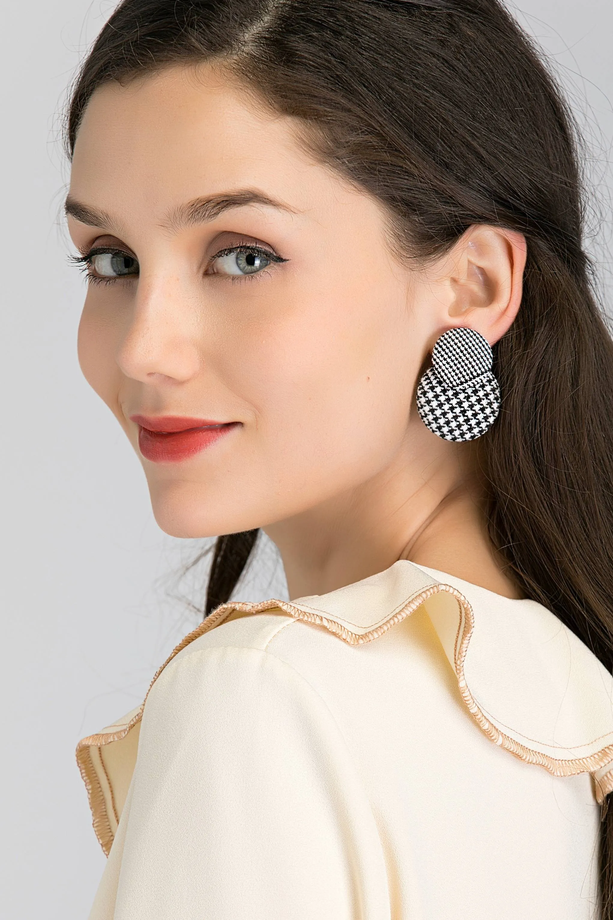 Double Button Houndstooth Drop Earrings