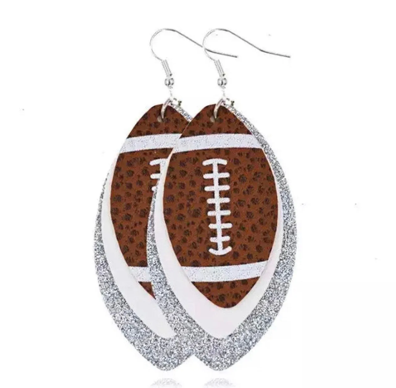 Dual Color Football Earrings - Handmade Leather - Football Accessories, Football Mom, Football Jewelry, Rugby Earrings, Rugby Mom, Sports