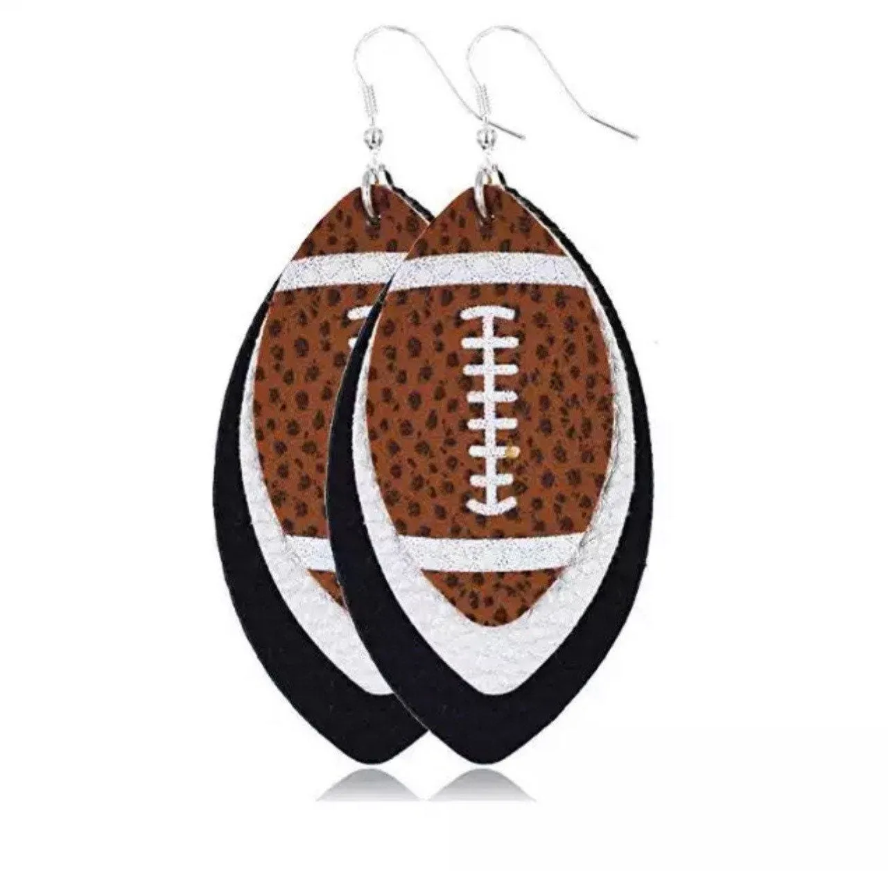 Dual Color Football Earrings - Handmade Leather - Football Accessories, Football Mom, Football Jewelry, Rugby Earrings, Rugby Mom, Sports