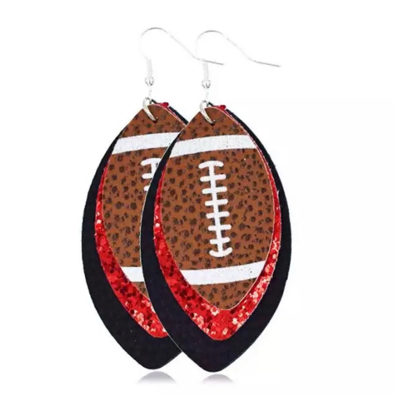 Dual Color Football Earrings - Handmade Leather - Football Accessories, Football Mom, Football Jewelry, Rugby Earrings, Rugby Mom, Sports