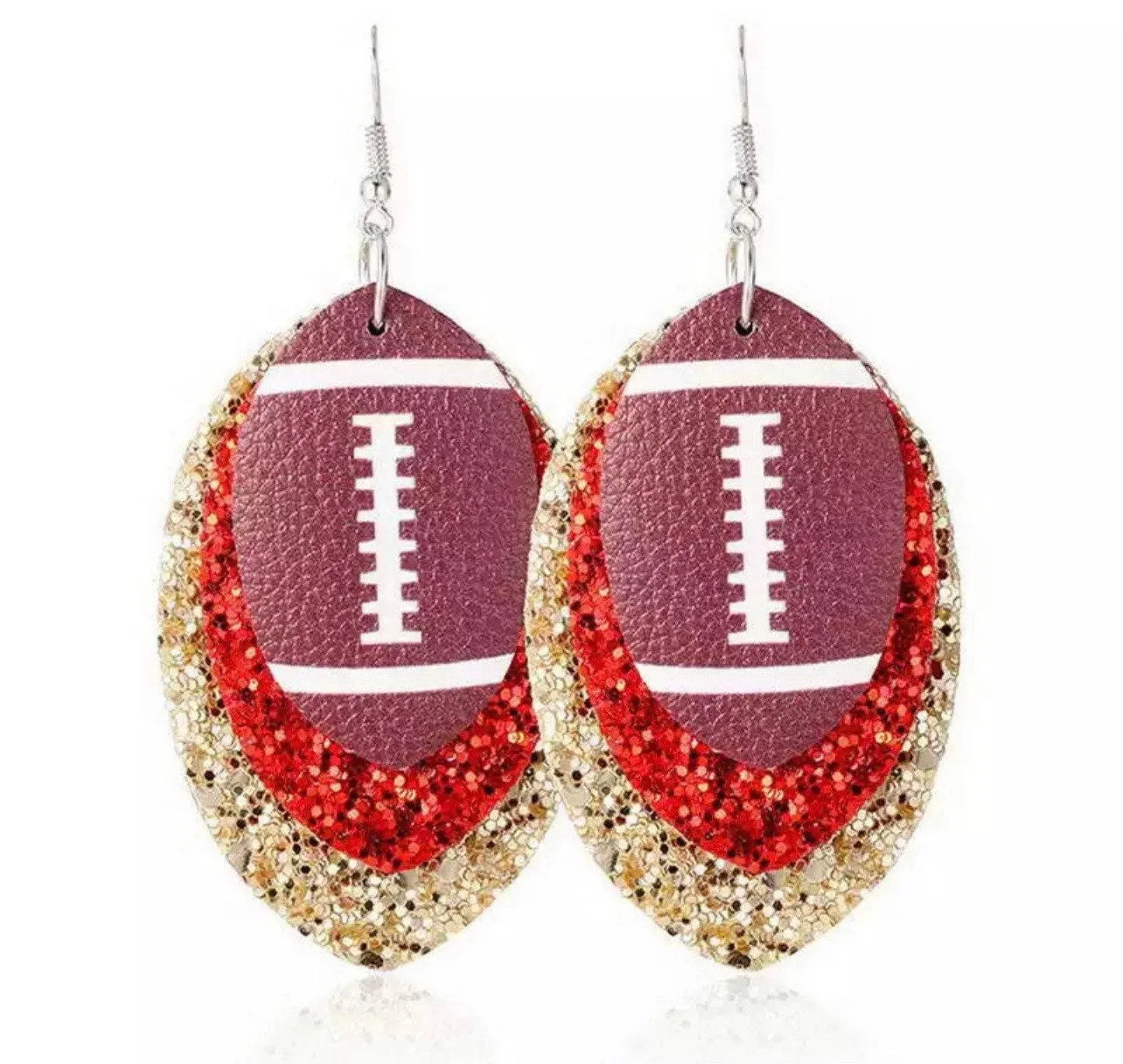 Dual Color Football Earrings - Handmade Leather - Football Accessories, Football Mom, Football Jewelry, Rugby Earrings, Rugby Mom, Sports