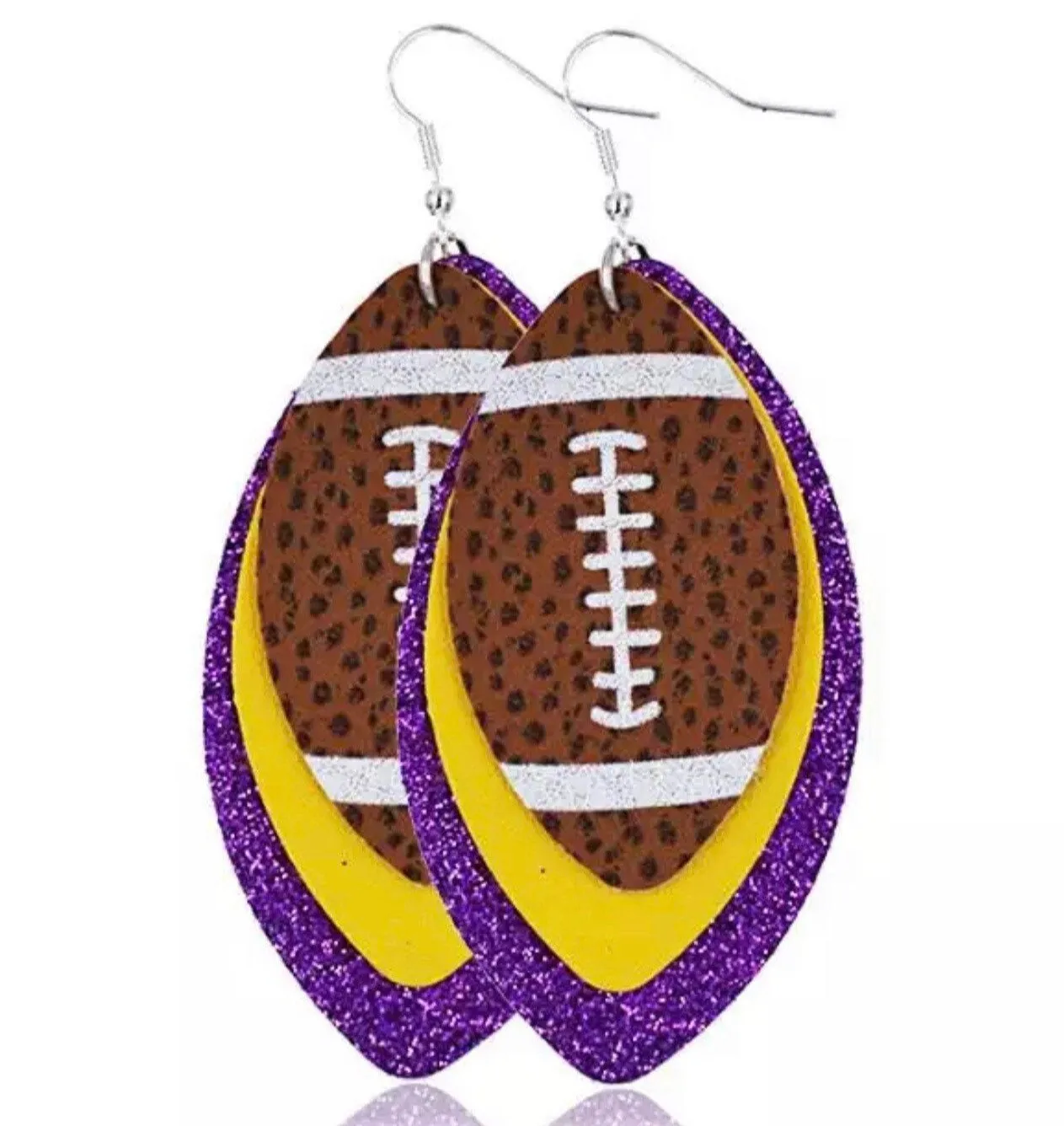 Dual Color Football Earrings - Handmade Leather - Football Accessories, Football Mom, Football Jewelry, Rugby Earrings, Rugby Mom, Sports