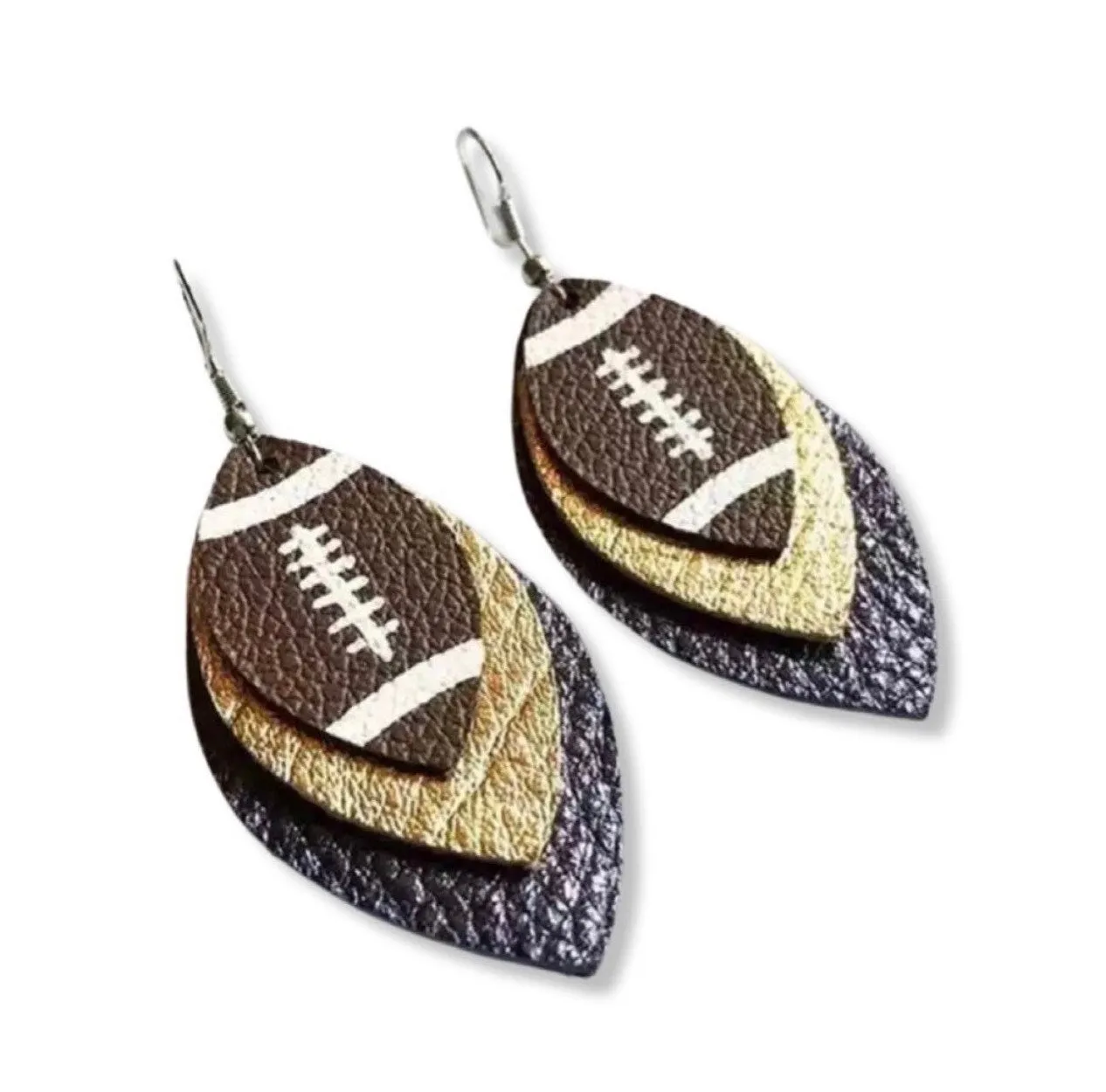 Dual Color Football Earrings - Handmade Leather - Football Accessories, Football Mom, Football Jewelry, Rugby Earrings, Rugby Mom, Sports