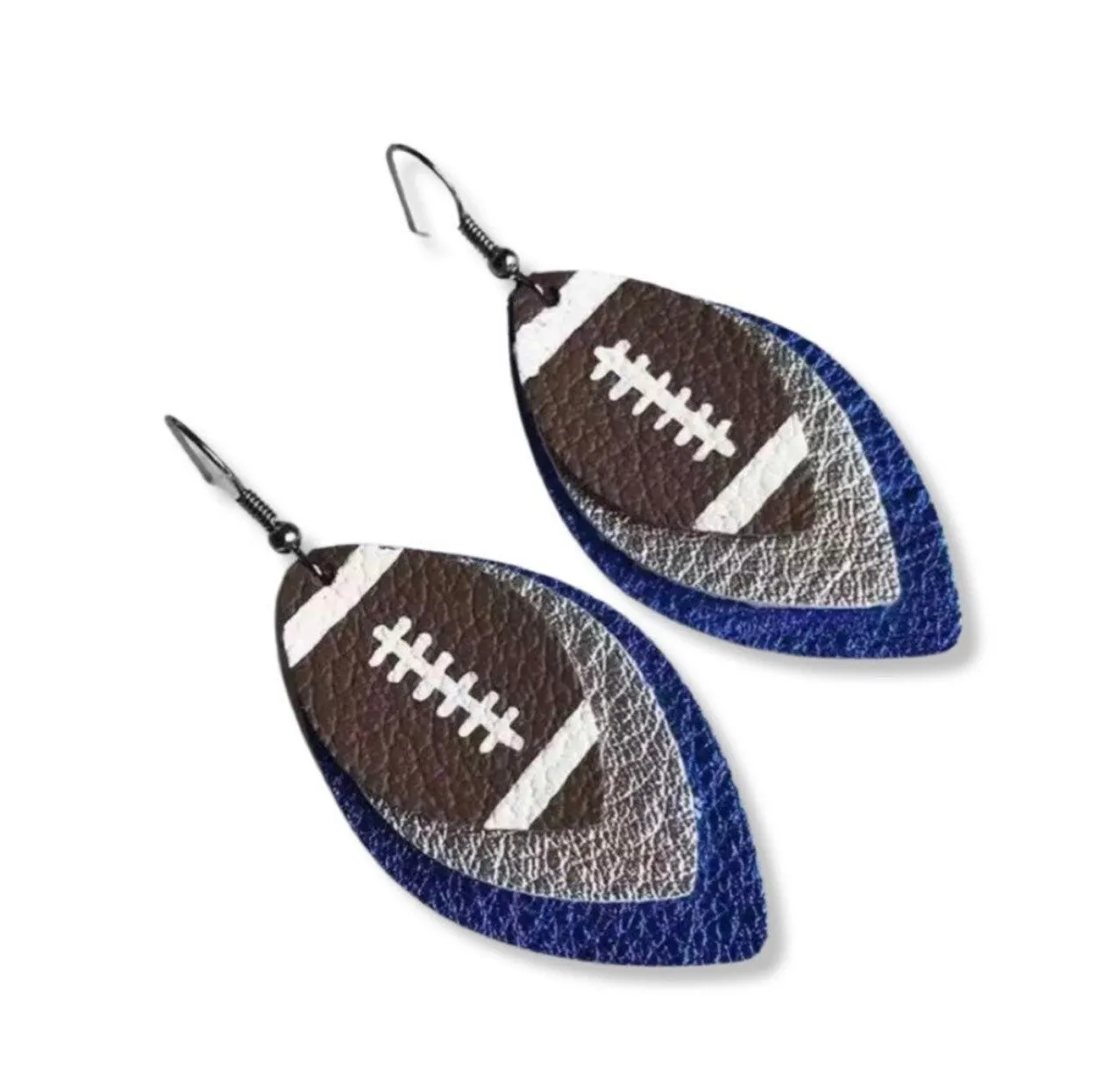 Dual Color Football Earrings - Handmade Leather - Football Accessories, Football Mom, Football Jewelry, Rugby Earrings, Rugby Mom, Sports