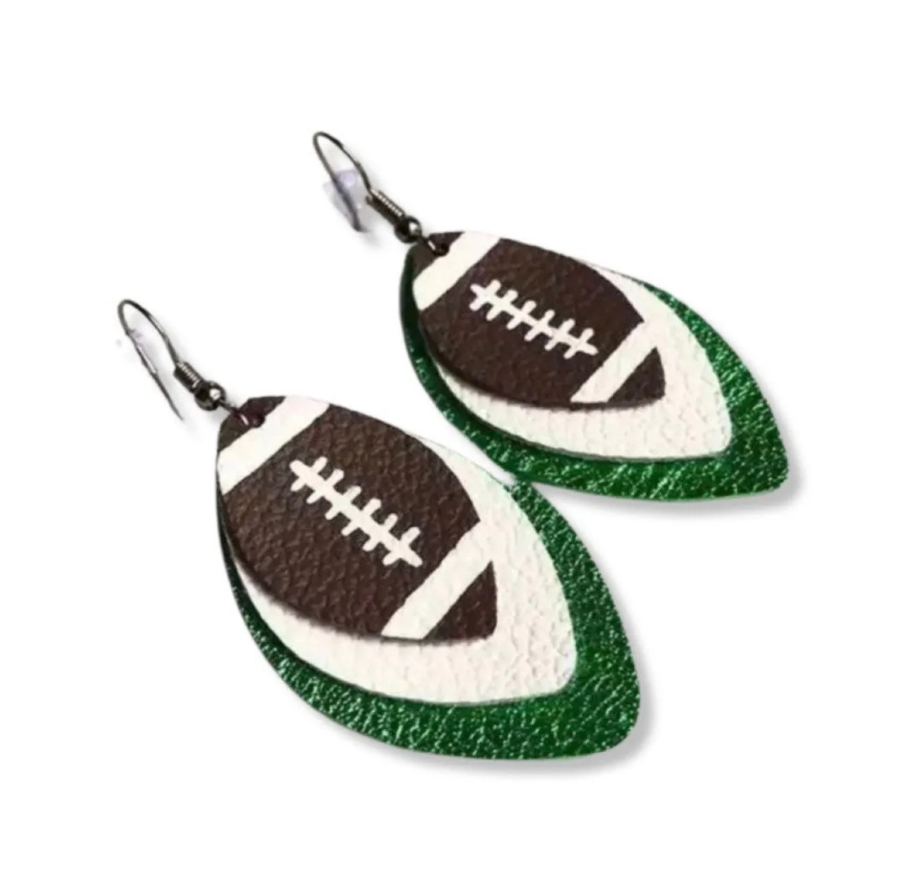 Dual Color Football Earrings - Handmade Leather - Football Accessories, Football Mom, Football Jewelry, Rugby Earrings, Rugby Mom, Sports