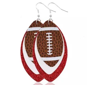 Dual Color Football Earrings - Handmade Leather - Football Accessories, Football Mom, Football Jewelry, Rugby Earrings, Rugby Mom, Sports