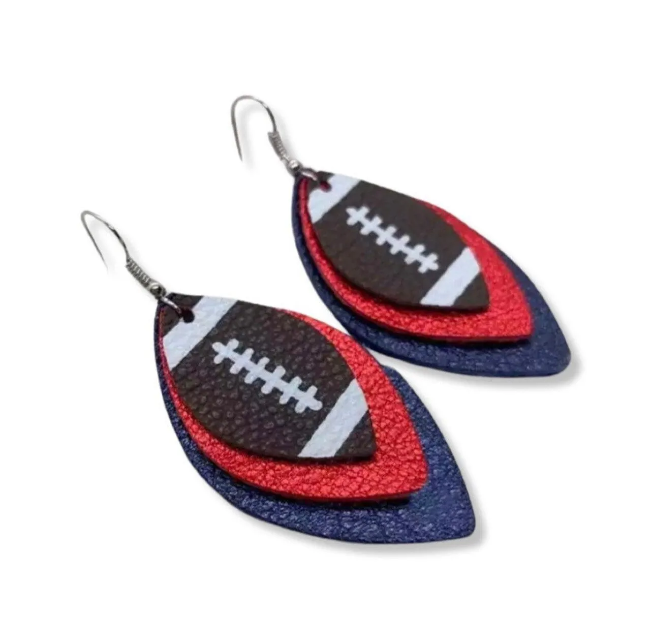 Dual Color Football Earrings - Handmade Leather - Football Accessories, Football Mom, Football Jewelry, Rugby Earrings, Rugby Mom, Sports