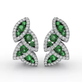 Fana Dramatic Emerald and Diamond Leaf Earrings