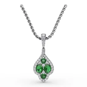 Fana Halo Emerald and Diamond Cluster Pendant P1740E