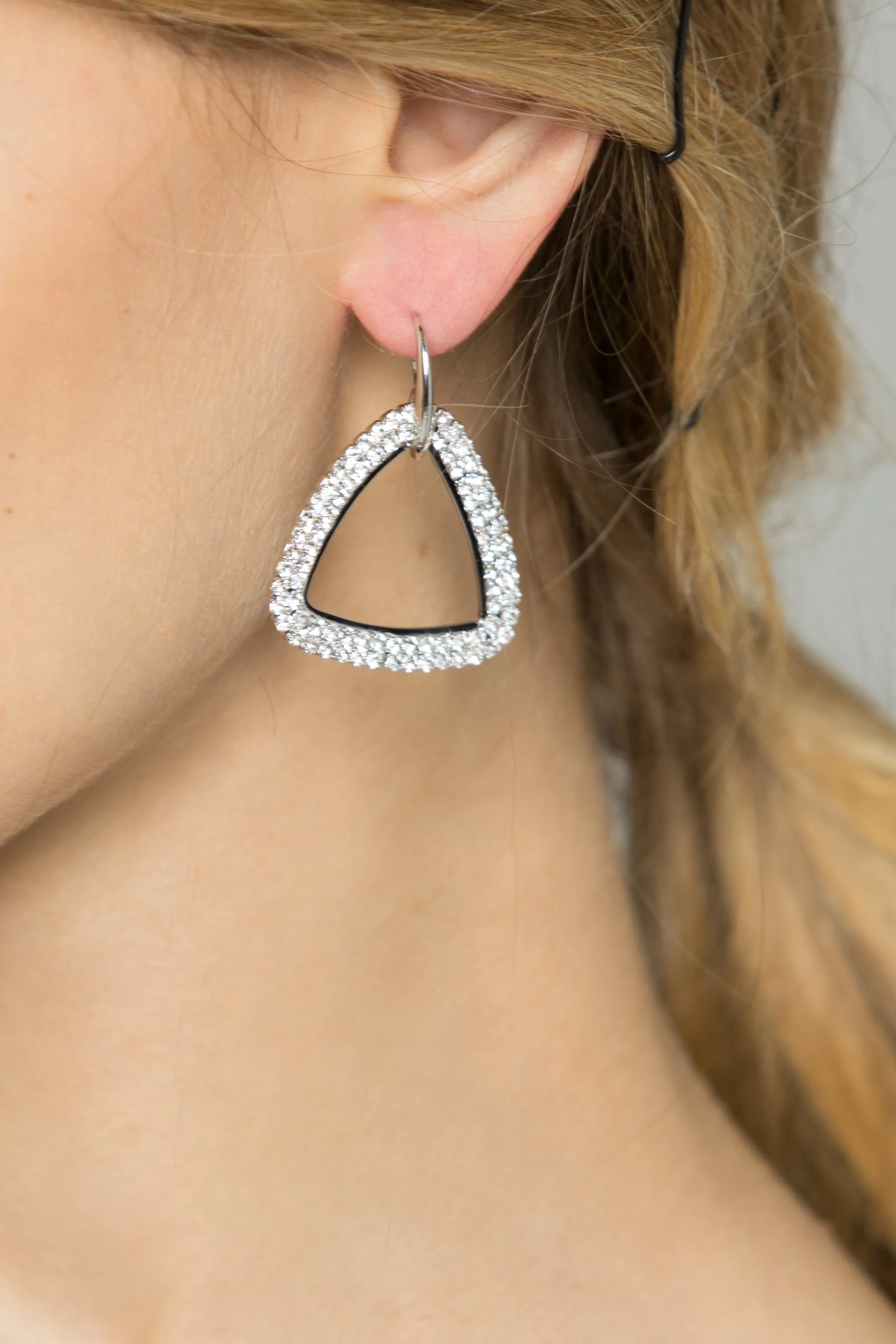 Faux Rhinestones Embedded Triangle Drop Earrings