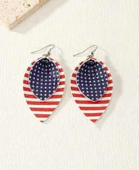 Folded Leather American Flag Earrings