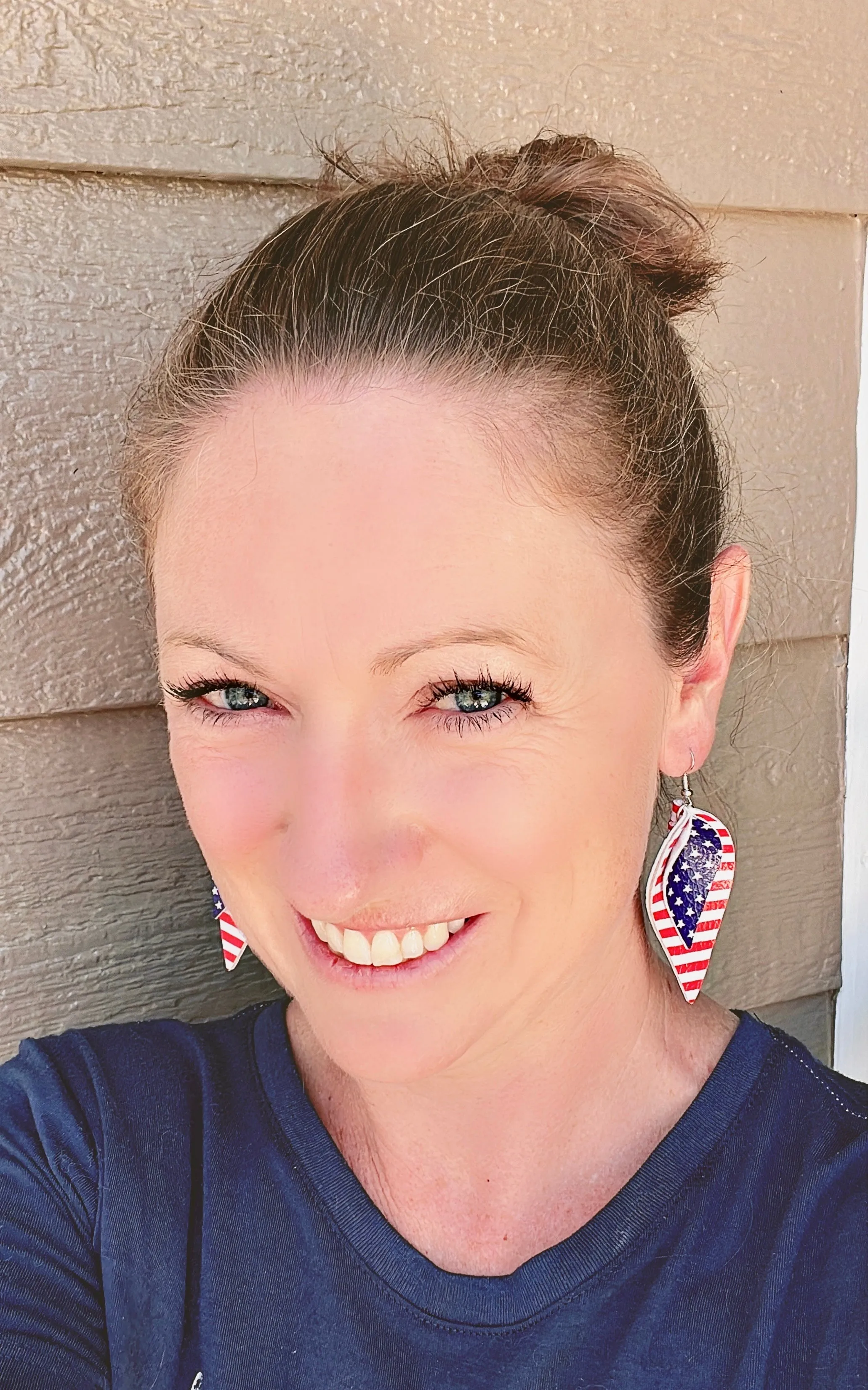 Folded Leather American Flag Earrings