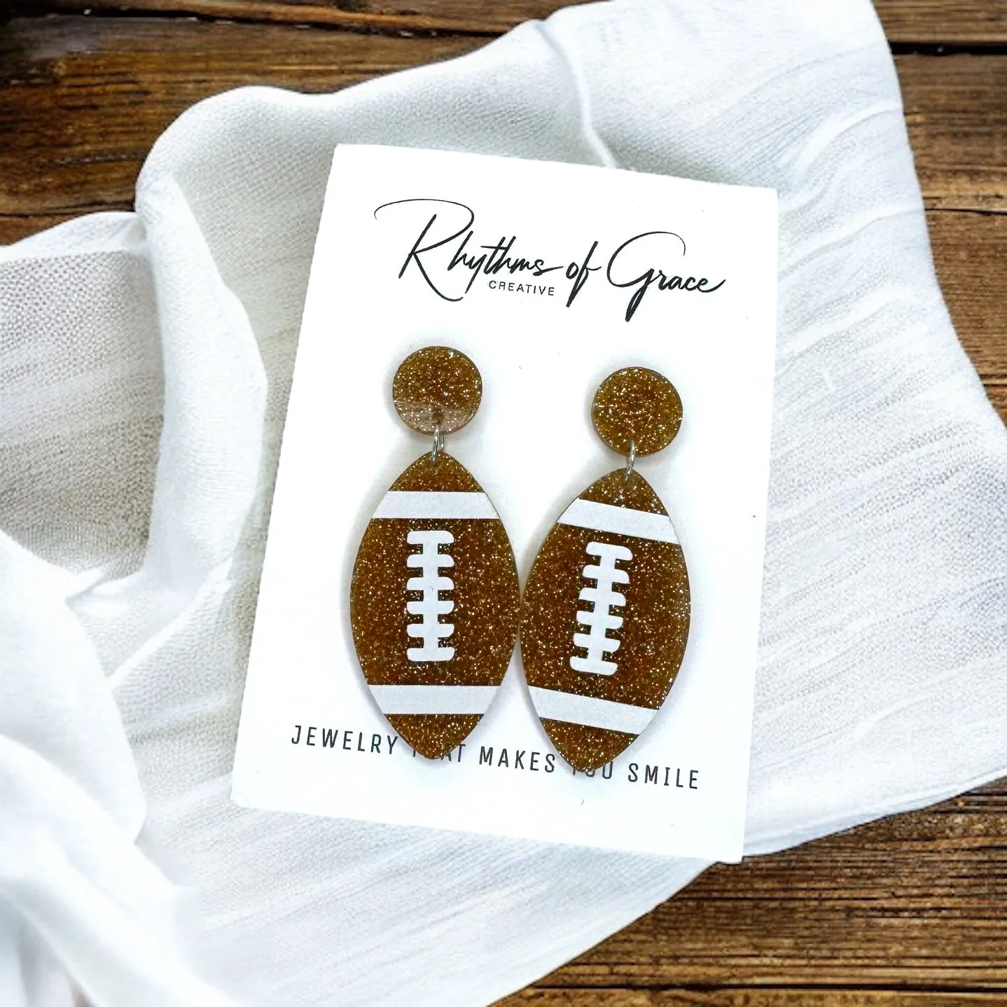 Football Earrings - Football Jewelry, Super Bowl Earrings, Handmade Earrings, Handmade Jewelry, Shell Earrings, Rugby Earrings, Cheerleader, Football Mom