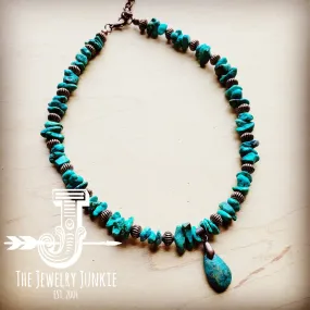 *Genuine Turquoise Necklace w/ Natural Teardrop Pendant 256L