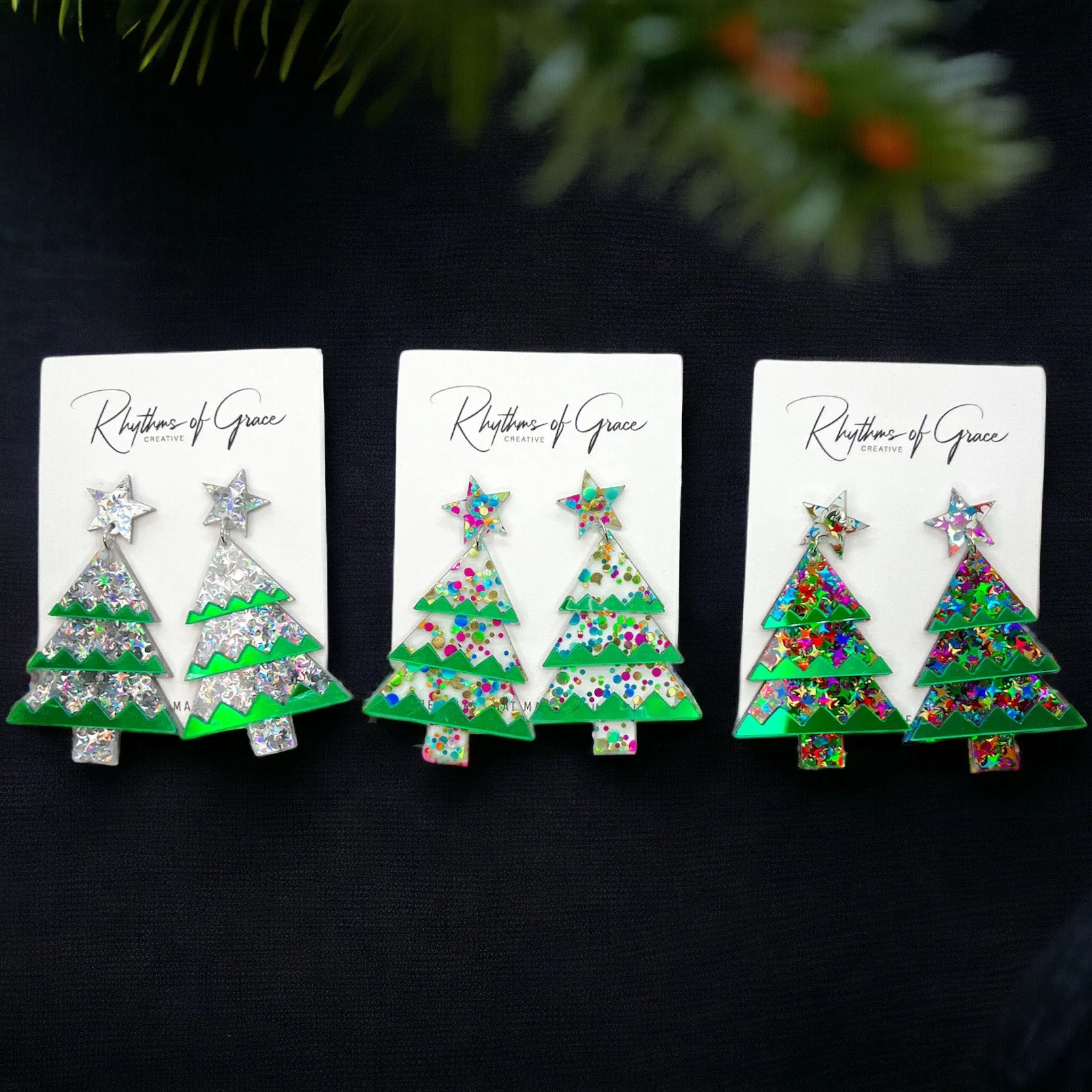 Glitter Christmas Tree Earrings - Christmas Earrings, Glitter Earrings, Christmas Jewelry, Sparkle Queen, Secret Santa, Holiday Earrings