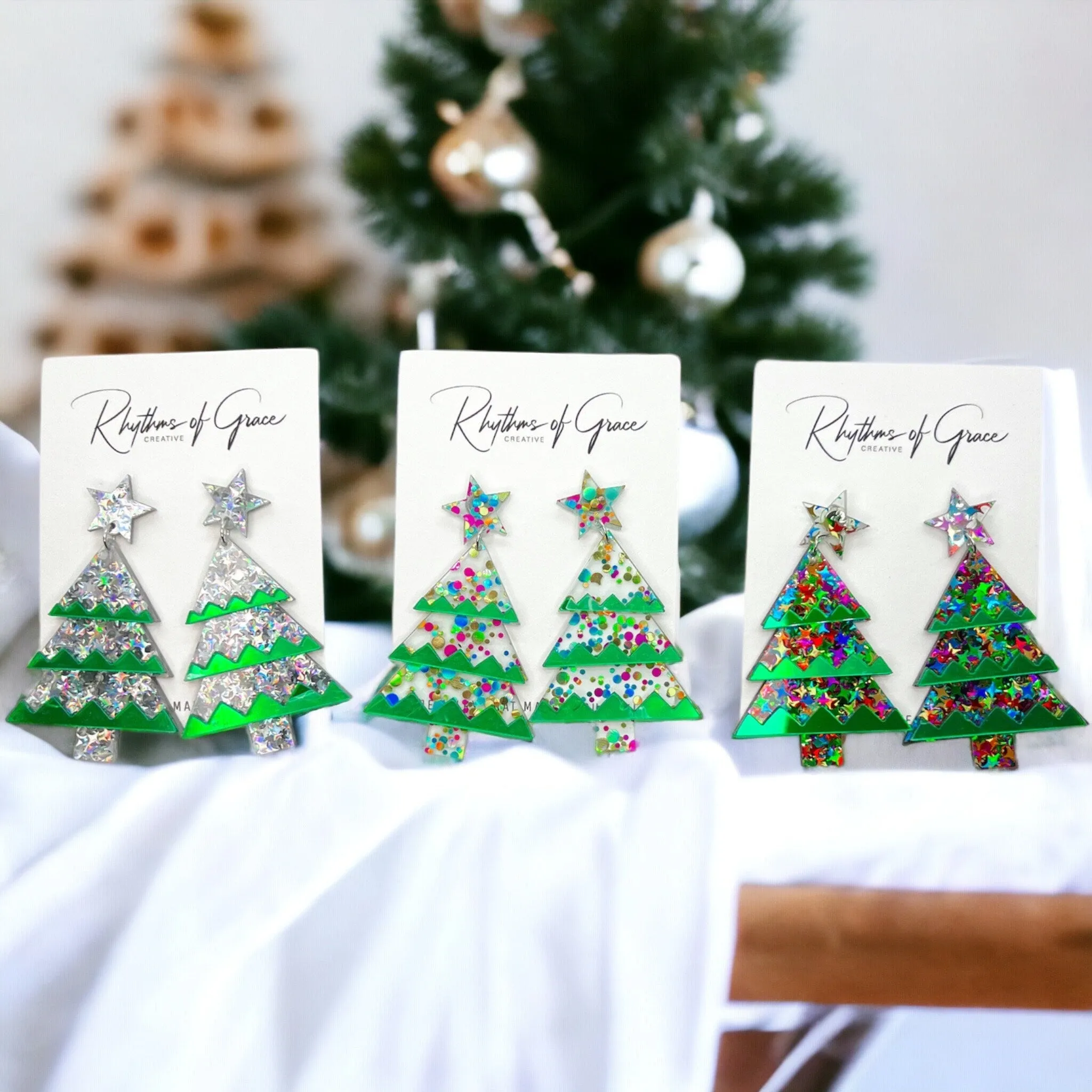 Glitter Christmas Tree Earrings - Christmas Earrings, Glitter Earrings, Christmas Jewelry, Sparkle Queen, Secret Santa, Holiday Earrings