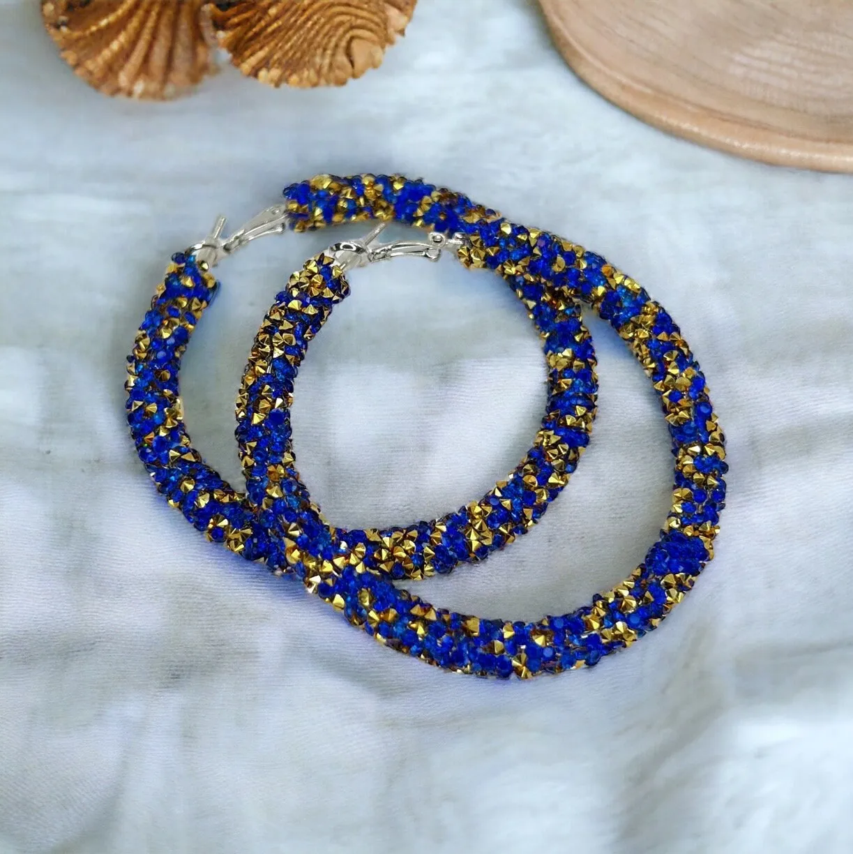 Glitter Hoops - Blue and Gold, New Orleans, Blue Hoops, Gold Hoops, Handmade Earrings, Glitter Accessories, Handmade Jewelry, Blue Gold