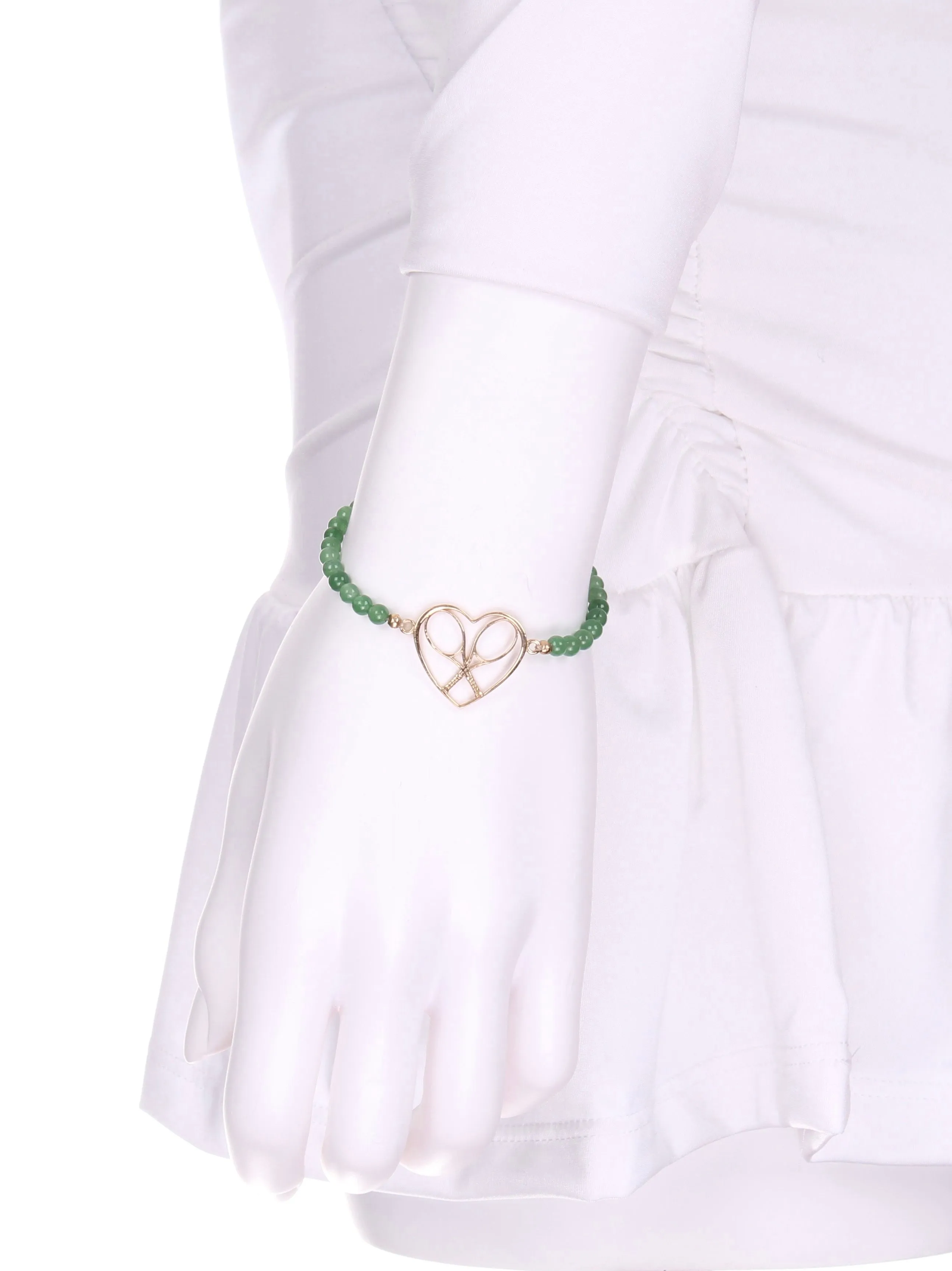 Gold Heart   Rackets Bracelet with Jade Beads