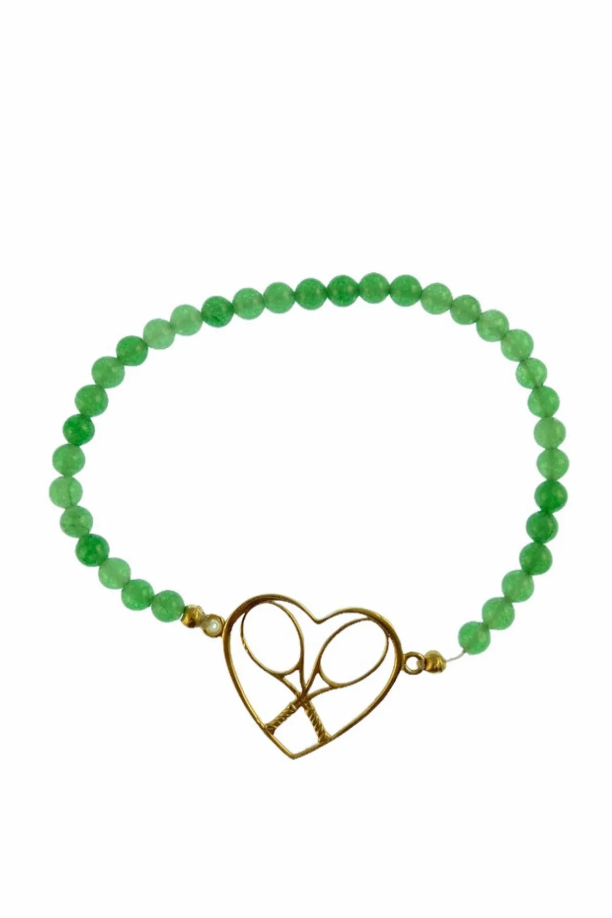 Gold Heart   Rackets Bracelet with Jade Beads