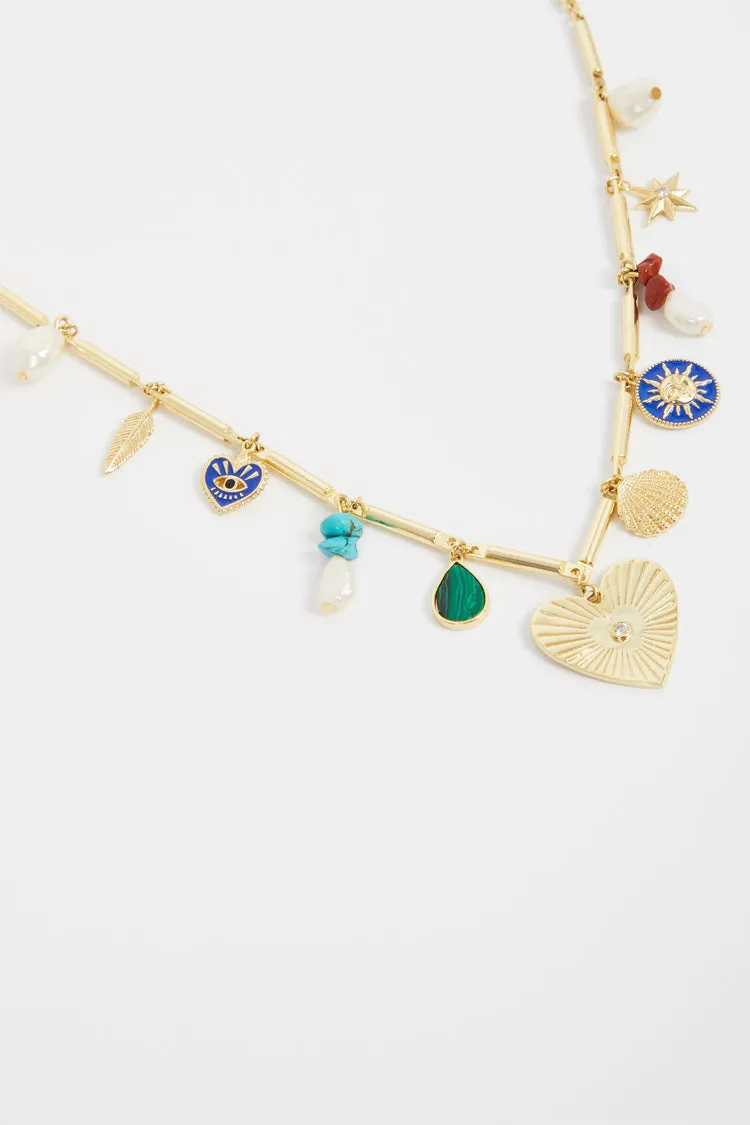 Gold Plated Balearic Multi Charm Necklace