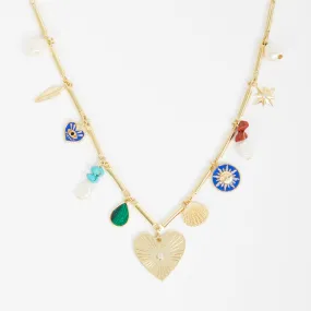 Gold Plated Balearic Multi Charm Necklace