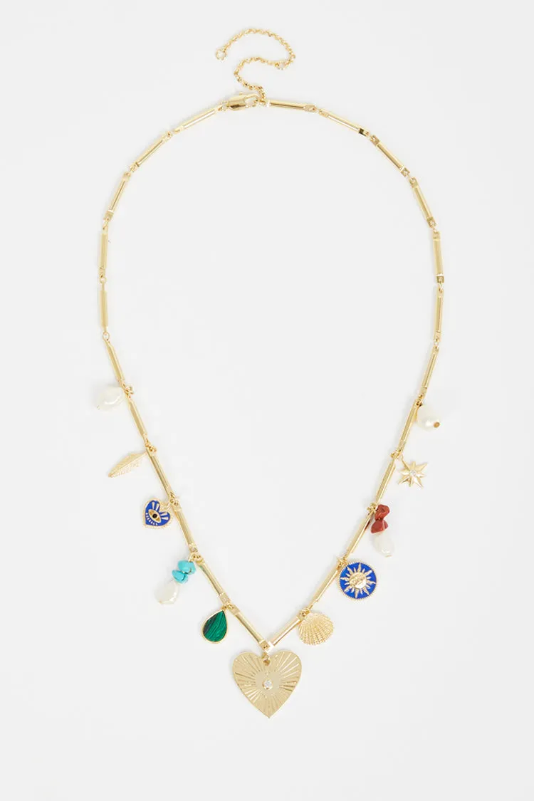 Gold Plated Balearic Multi Charm Necklace