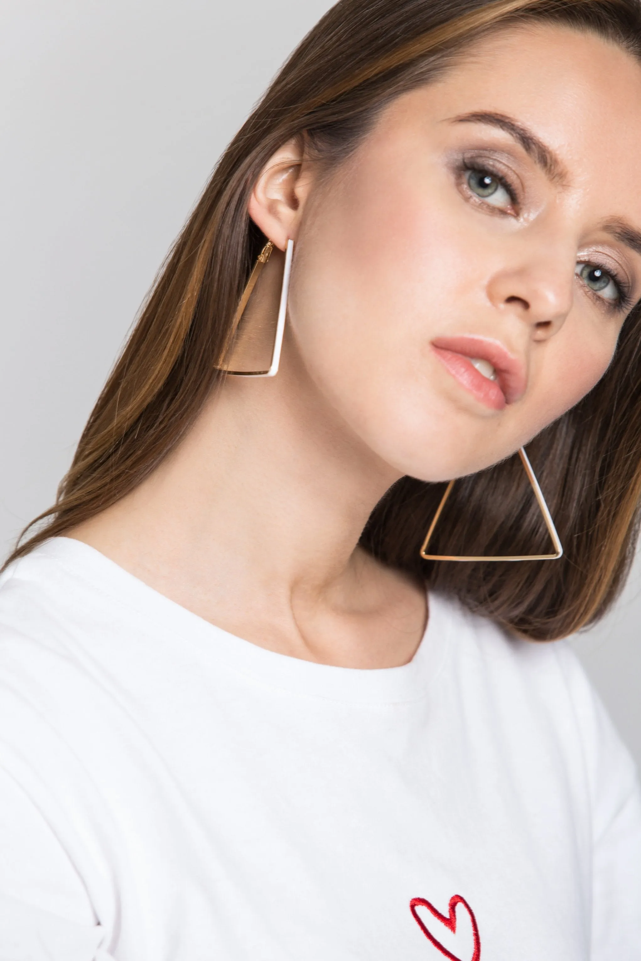 Gold Plated Triangle White Trim Loop Earrings