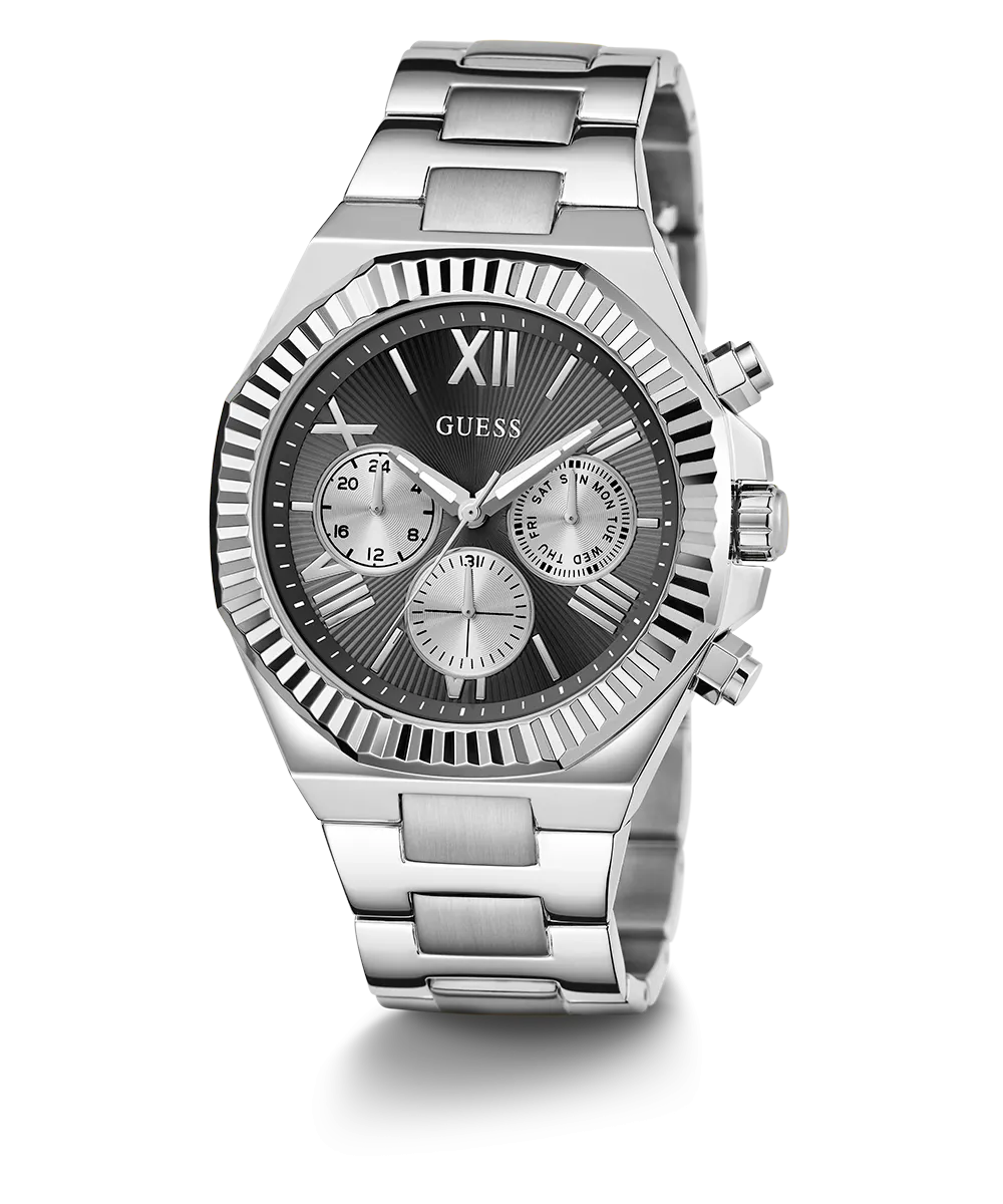 GUESS Mens Silver Tone Multi-function Watch