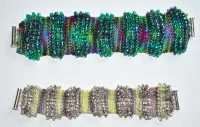 Hand Knit Jewelry Kits - Ruffle Ridges Bracelet - Cobalt, Green, and White